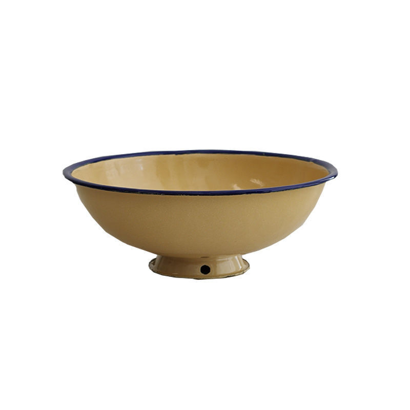 搪瓷碗家用黄饭碗式洋瓷复古饭碗泡面碗高脚碗饭店用怀旧黄铁碗jym18