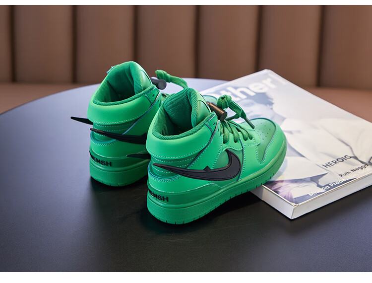 莆田童鞋儿童休闲鞋2022年秋冬新款加绒高帮运动鞋女童软底板鞋 绿色