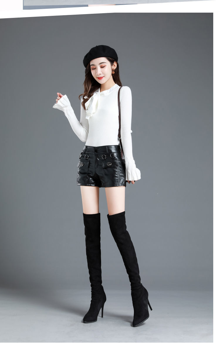 皮短裤女秋冬新款打底皮裤高腰修身加厚显瘦大码外穿子7788无皮带高
