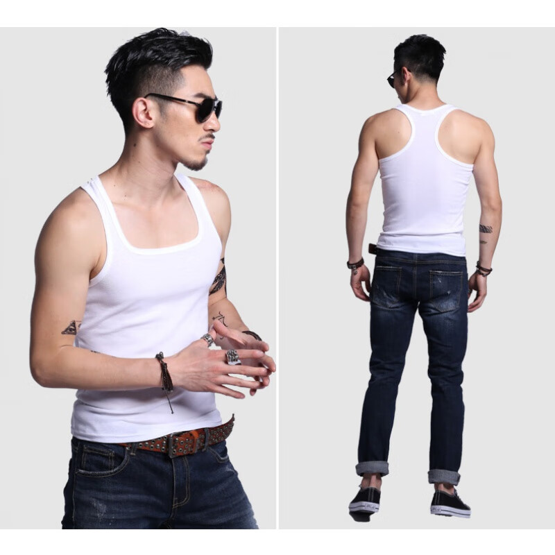 财俊橦新品两根筋背心男士夏季款紧身韩版潮学生修身型二道平口吊带