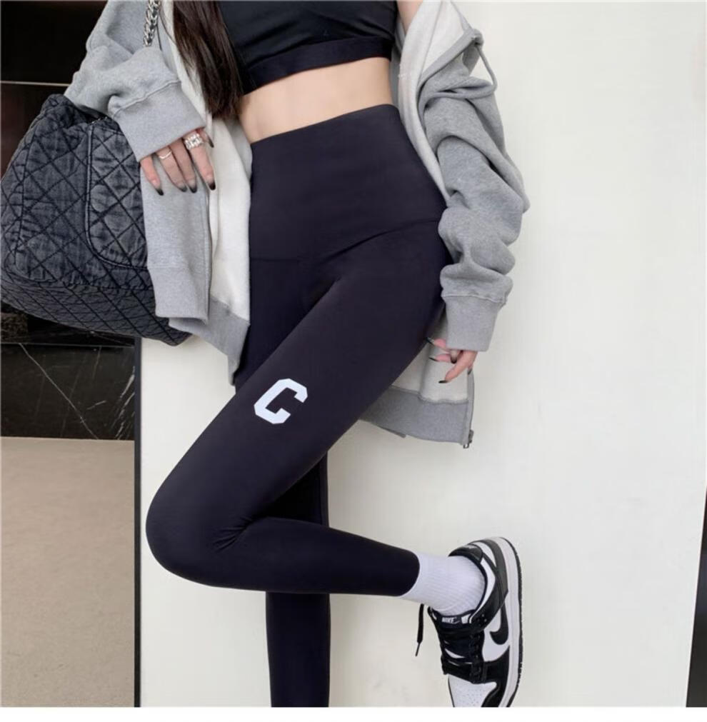 蜓秀c字母鲨鱼裤女外穿春秋薄款强压高腰紧身瑜伽芭比打底裤 c字母