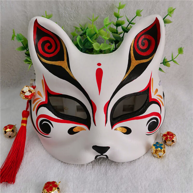 手绘狐狸半脸面具猫二次元动漫男女脸谱舞会狐妖面具古风中国风半脸