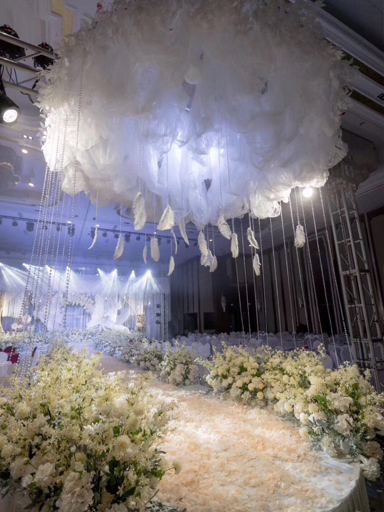 波浪吊顶纱 新款婚庆道具云顶纱吊顶装饰纱幔婚礼雪纱背景布幔舞台吊