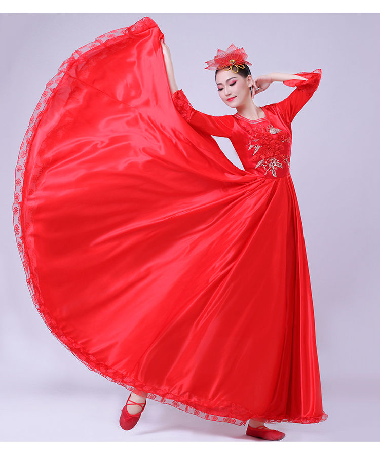 大摆裙长裙开场舞广场舞演出服舞台合唱裙连衣裙女1网红同款定制红色s