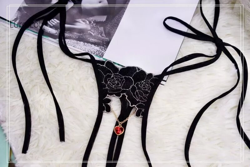 保密发货 情绪情趣系带系绳绑开档女士丁字裤内裤薄蕾丝网纱无痕t型