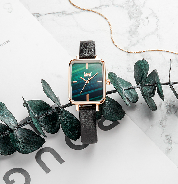 lee 手表女时尚方形小绿表防水石英女士手表 lef-f193arl1-3r