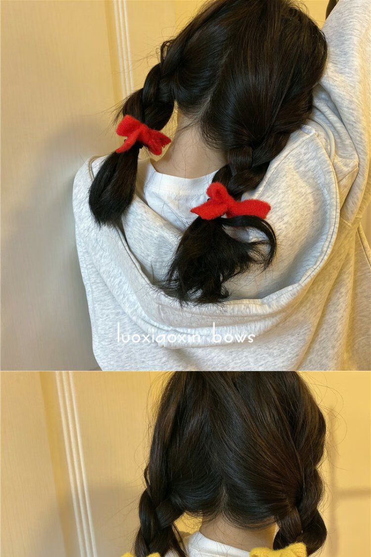 软萌海马毛线蝴蝶结发绳双马尾头绳发饰日系可爱发圈蝴蝶结米白一对