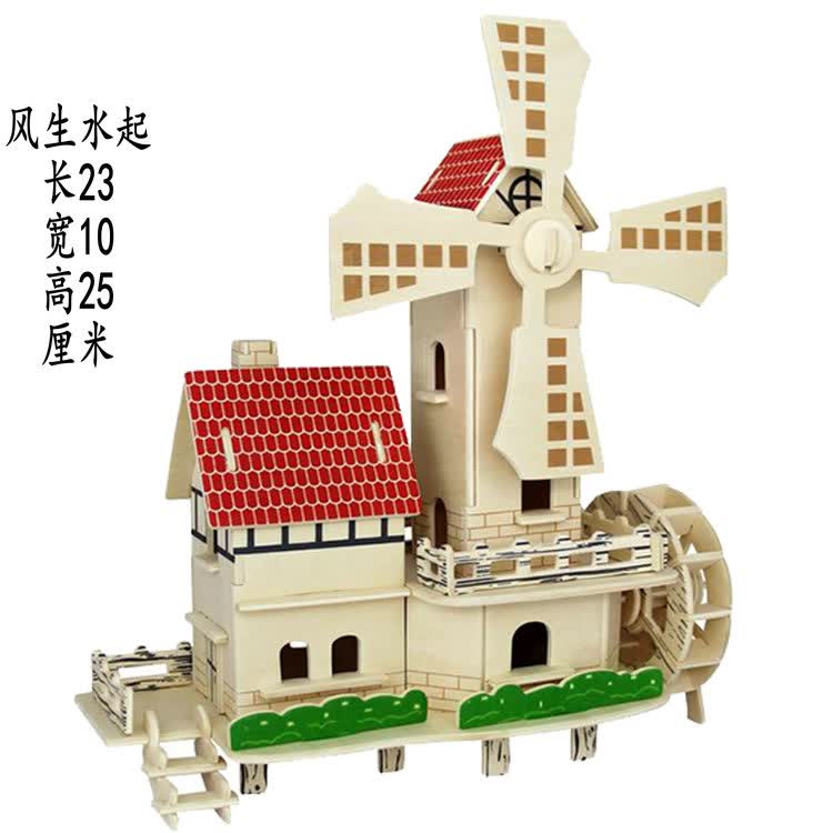 立体拼图木质拼装房子3d木制仿真建筑模型手工木头屋diy玩具凤鸣楼
