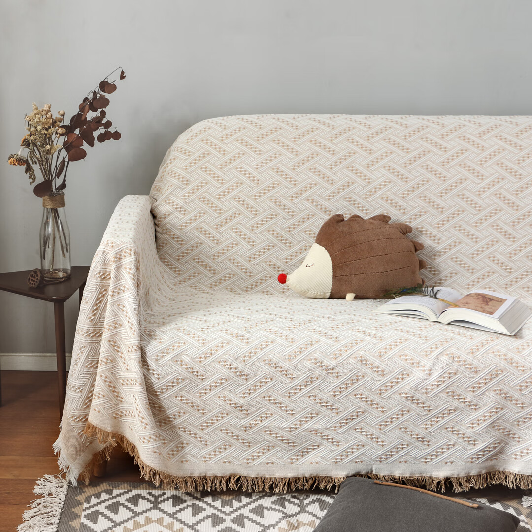 复古棉线毯防滑沙发罩通用ins沙发盖布通用民族风单人全盖沙发巾藏青