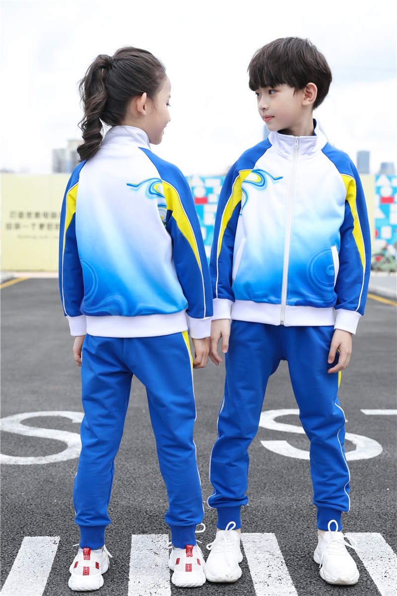 小学生运动会服装新款中校服春秋套装儿童三件套班服开幕式红蓝色 彩