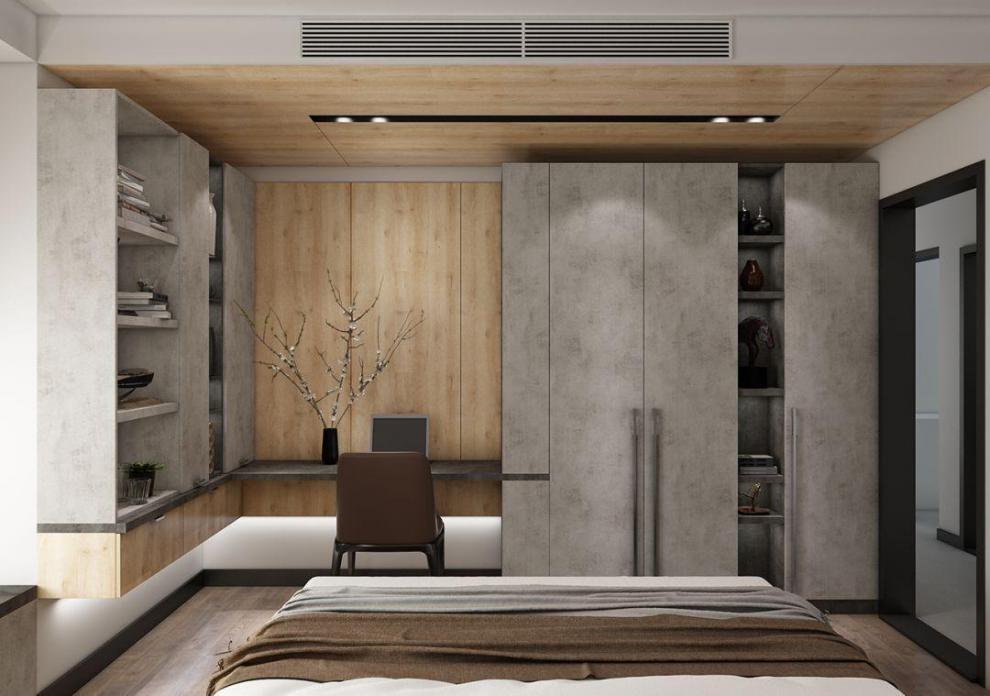 水泥灰现代极简petg门板推拉轻奢衣柜上门预约测量美式乡村法式现代