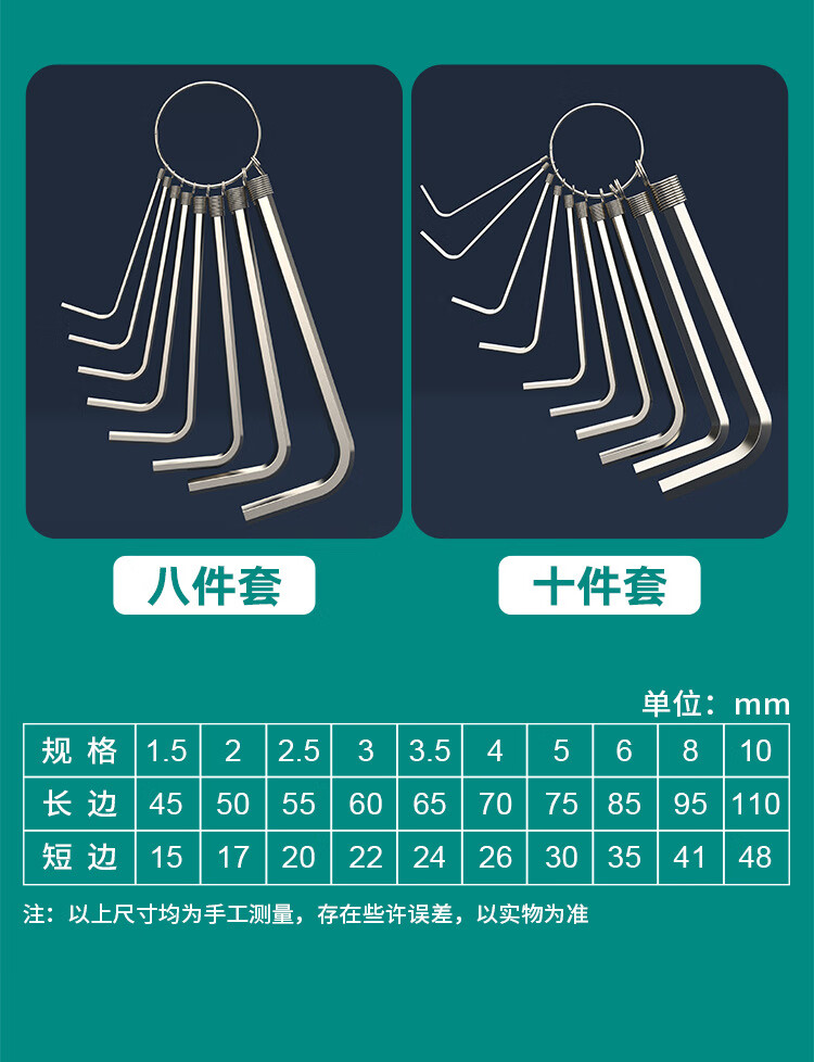 六边形螺丝刀公制标准款工业镀镍高硬度加厚l型内六角扳手十件套 8