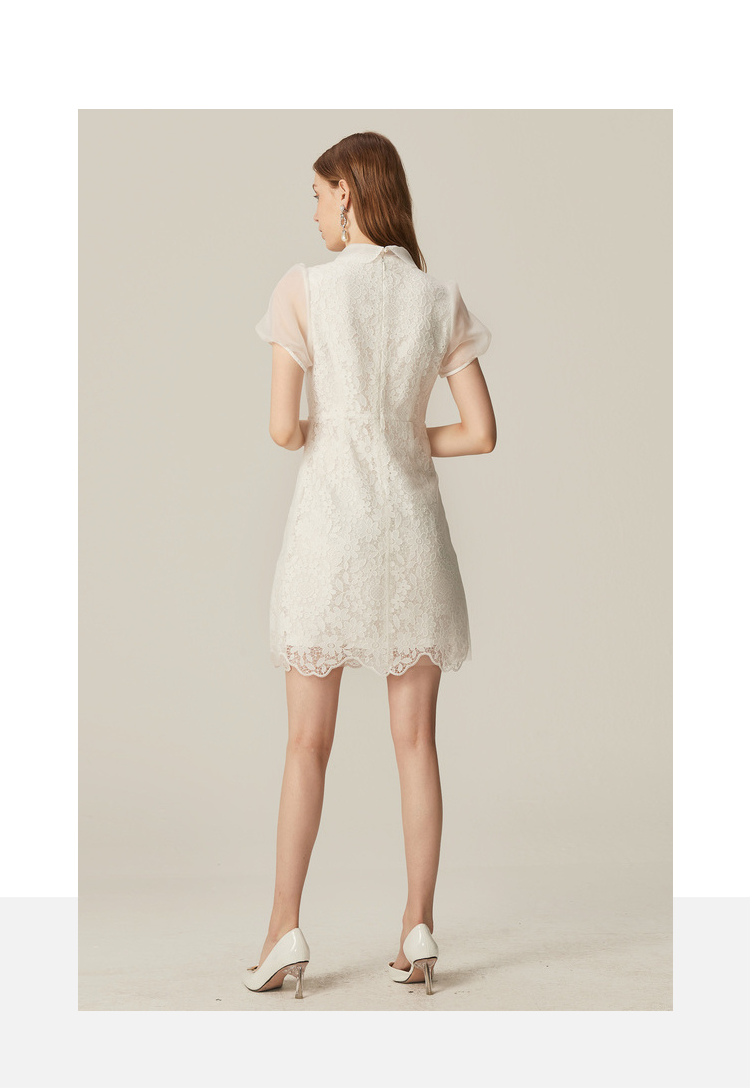 卓雅周末21夏新款娃娃领系带蝴蝶结蕾丝钩花连衣裙ejwabb53 粉红 s