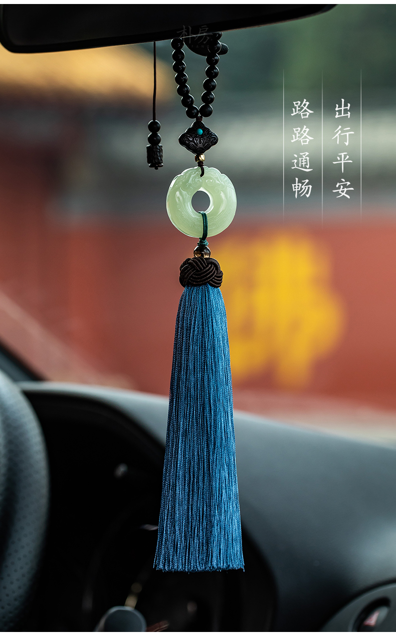 肯拓普轻奢汽车挂件和田玉双龙平安扣男女高档后视镜吊坠内饰男女刻字