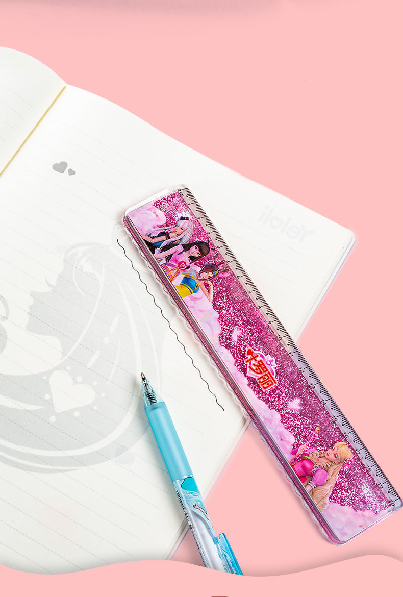 仓梵叶罗丽流沙直尺少女心带波浪线尺子小学生卡通可爱20cm入油流沙尺