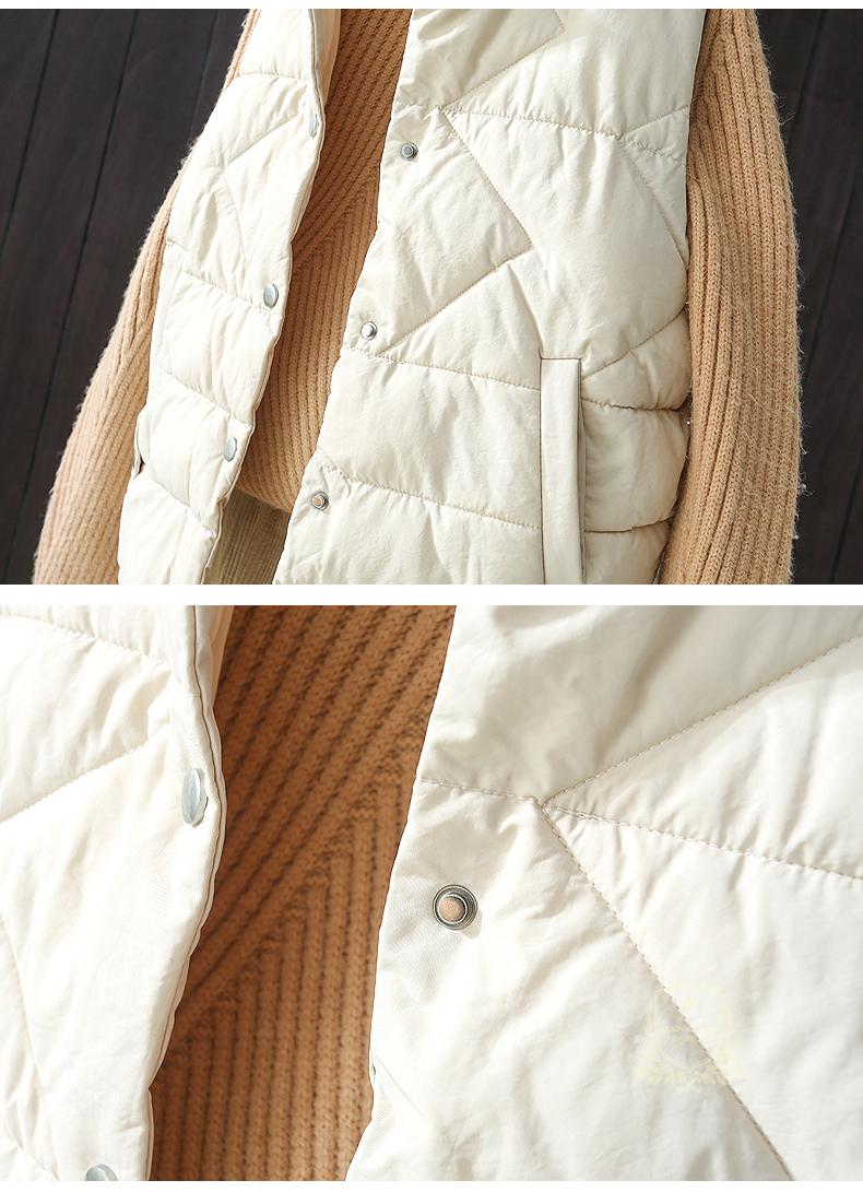 索维拉品牌棉马夹女士立领无袖外套背心秋冬新款休闲百搭坎肩马甲米色