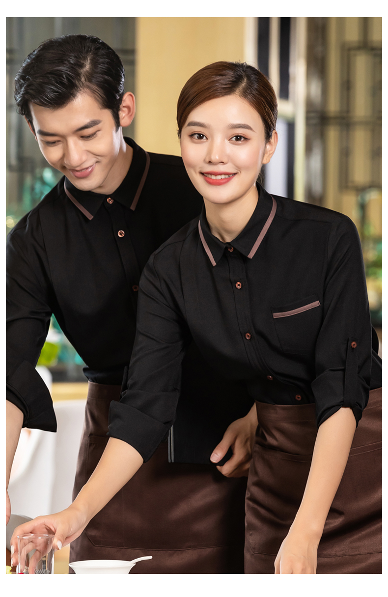 秦菲奶茶店工作服女蛋糕店员工服装餐厅餐饮汉堡店服务员长袖衬衣灰色