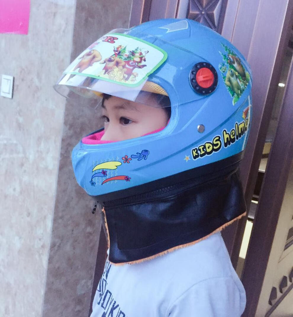 儿童头盔摩托车电动车男女小孩头盔安全帽四季秋冬季防寒保暖头盔蓝色