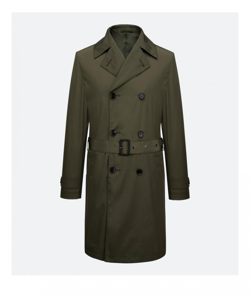 风衣男英伦潮流双排扣休闲绿色时尚翻领修身中长款外套春 伊宁橄榄绿