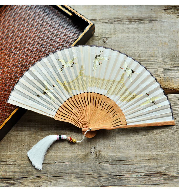 齐飞扬国画竹叶游鱼折扇复古风中国风汉服旗袍走秀拍照道具舞蹈扇子