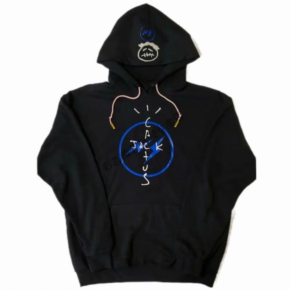 travis_scott_欧美hiphop卫衣情侣脏杏色小众字母涂鸦连帽上衣服 黑色