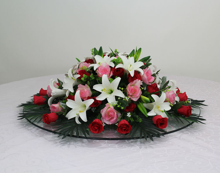 酒店餐桌大圆桌中间转盘装饰摆花电动台花桌面假花摆件圆形仿真花