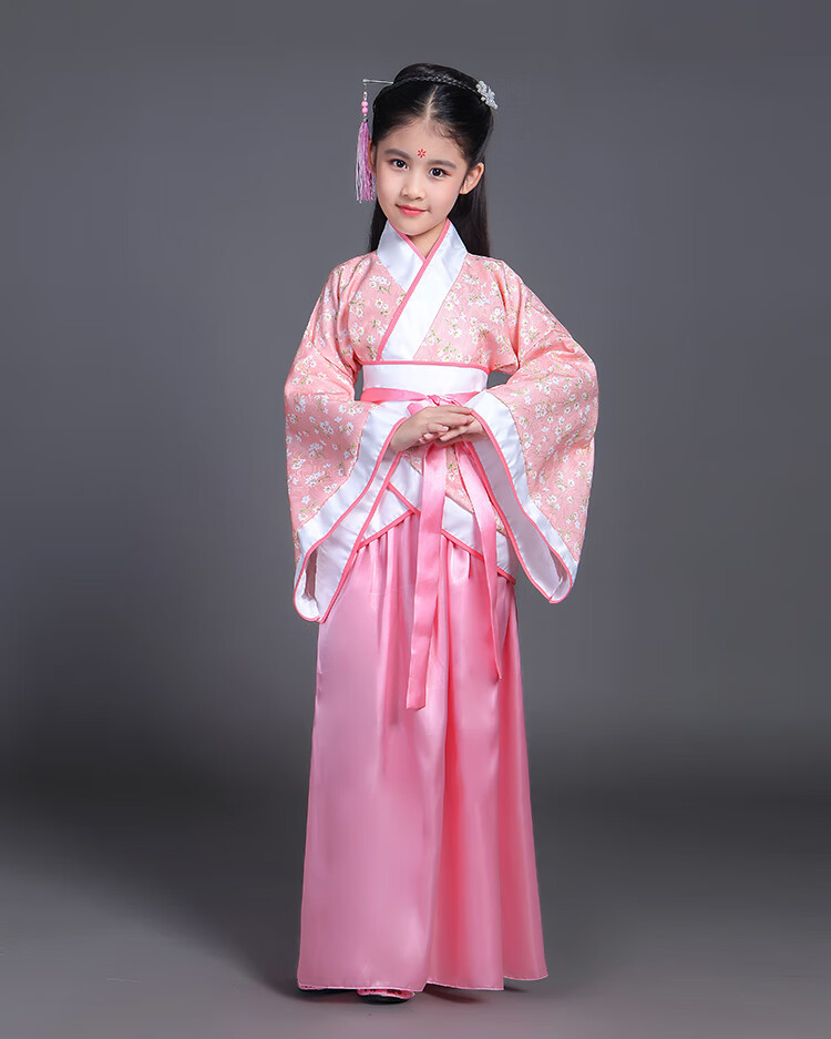 儿童古装汉服女唐装女童古装仙女装表演服古筝汉服贵妃服装粉红色100