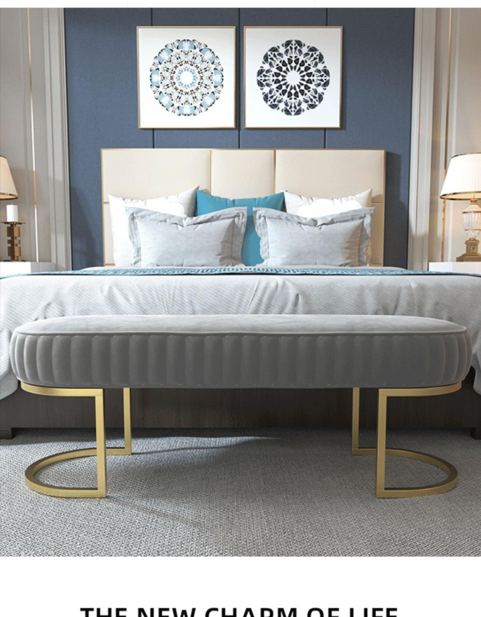 床前凳美式床凳轻奢床尾凳卧室沙发凳床尾小沙发床位长凳简约床前床