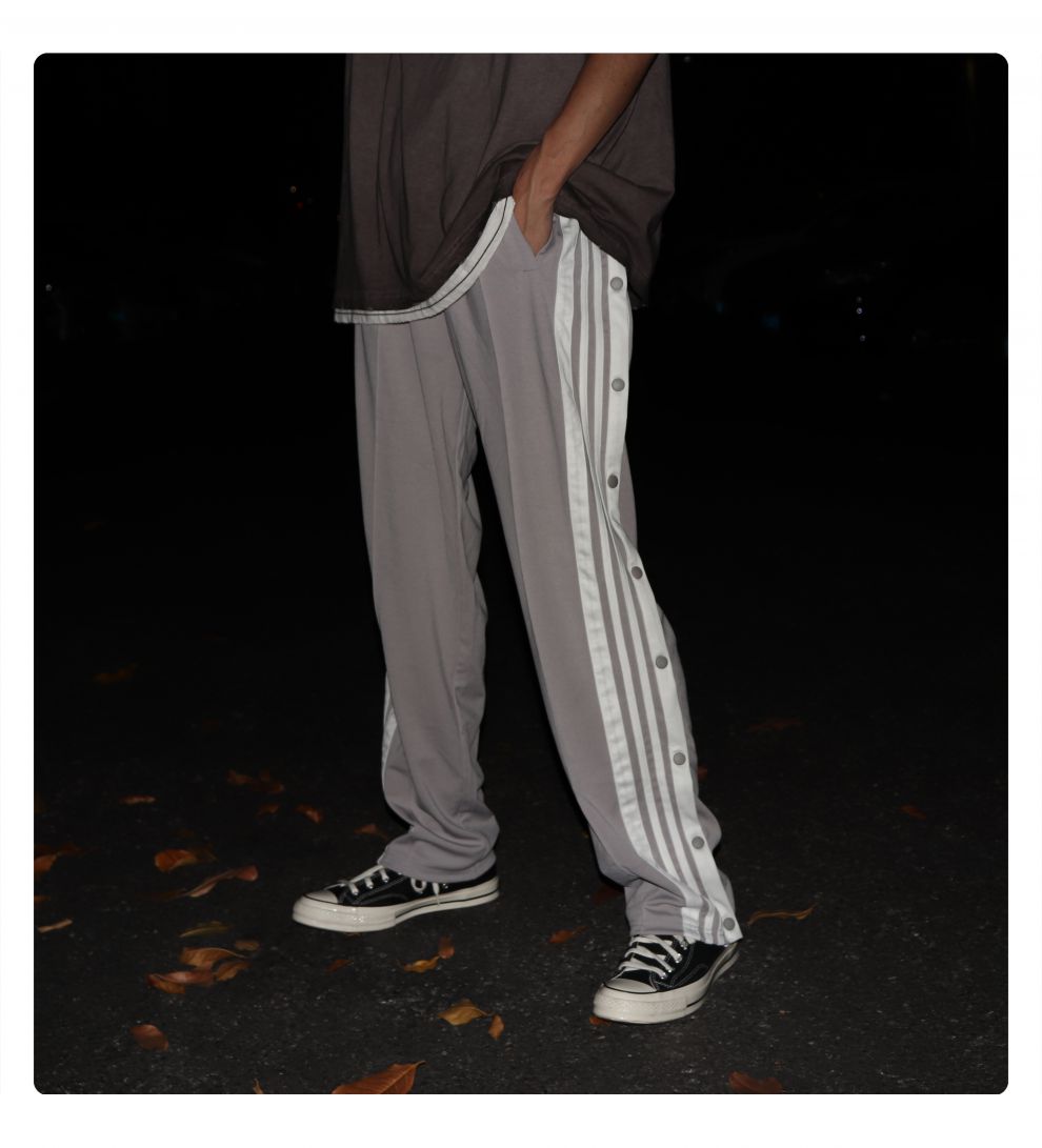 huffnpuff侧扣运动裤ad排扣裤纽扣拖地直筒高街裤子面子裤冷淡灰2xl