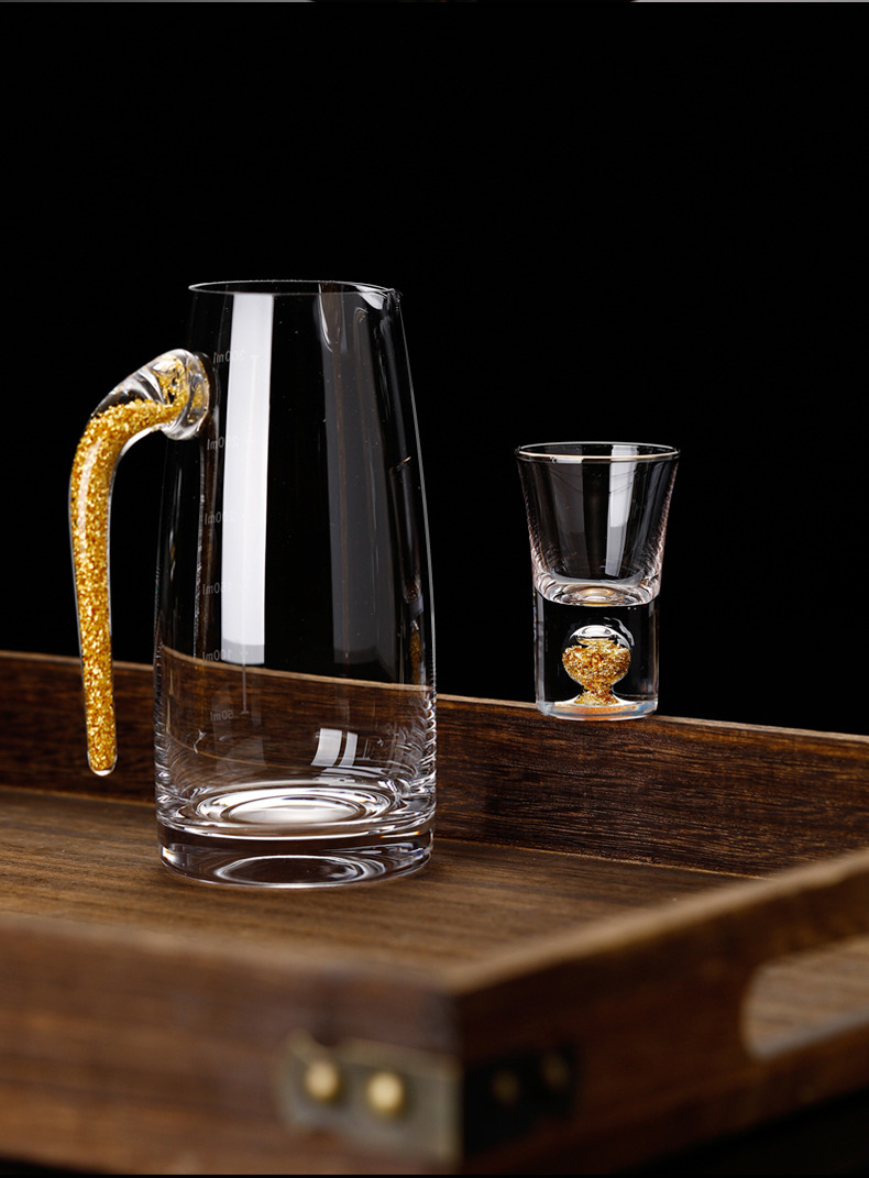 家用送礼金箔白酒杯分酒器套装无铅水晶玻璃小酒杯一口杯烈酒杯茅台杯