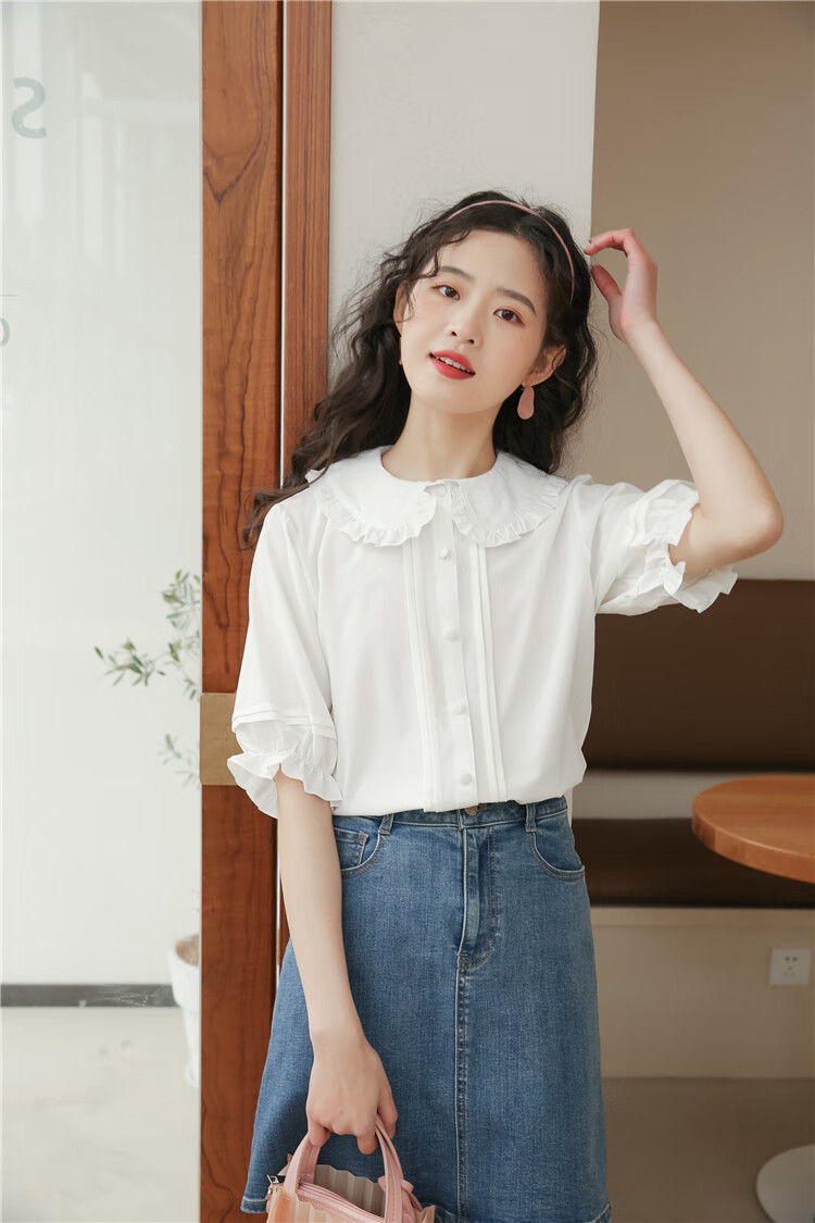 短款短袖上衣高中生少女生夏天衣服初中生女装中学生女孩热天衬衣28