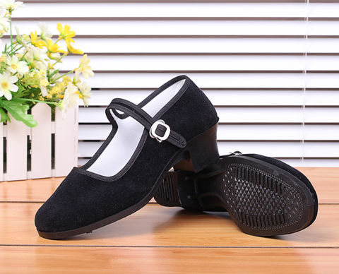 老北京布鞋女平绒工作鞋色一代单鞋高跟鞋礼仪舞蹈鞋定制联名款 黑 40