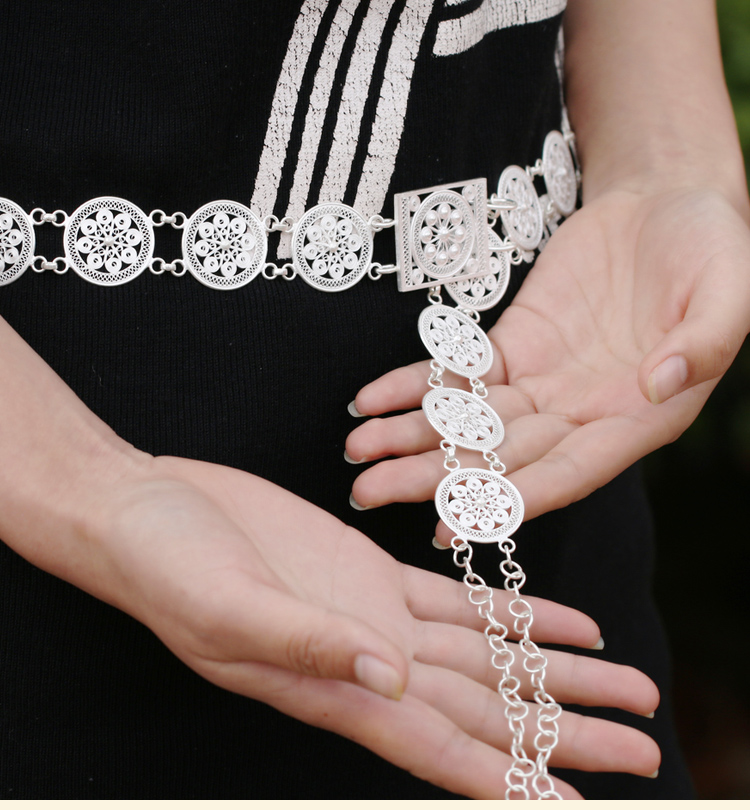 傣族银腰带纯银99纯手工打足银女士制暖宫银腰链 格桑花腰链约188克