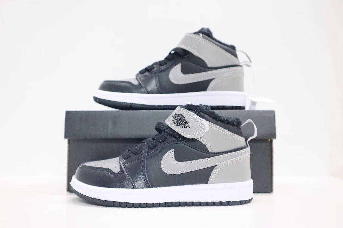 aj儿童鞋男女童新款加绒加厚魔术贴高帮板鞋篮球鞋帅气运动鞋潮 黑金