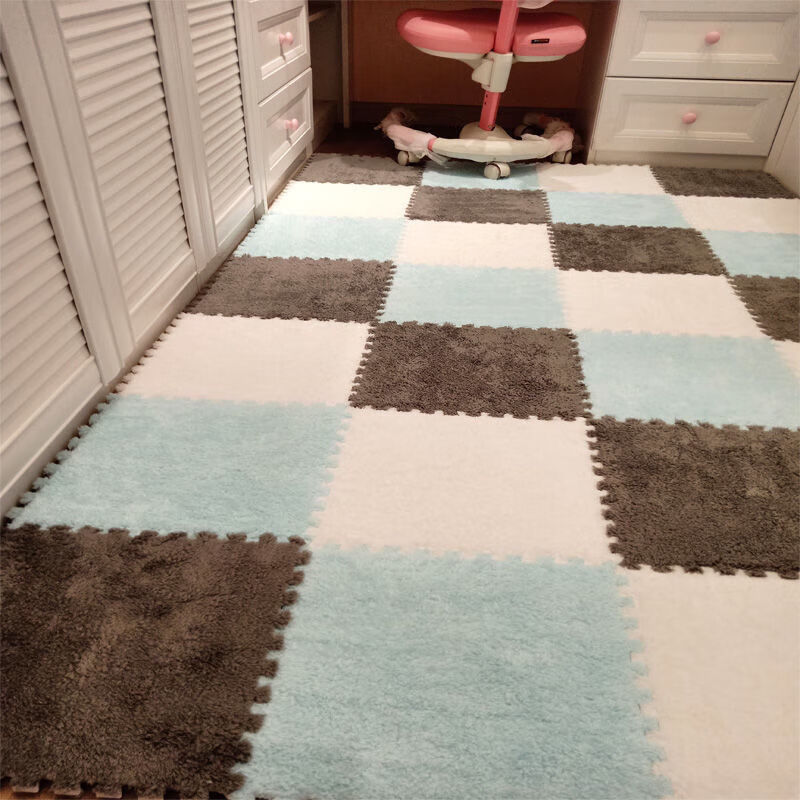 拼接地毯卧室少女满铺耐脏可爱房间全铺床边毯地板垫可裁剪灰桃红