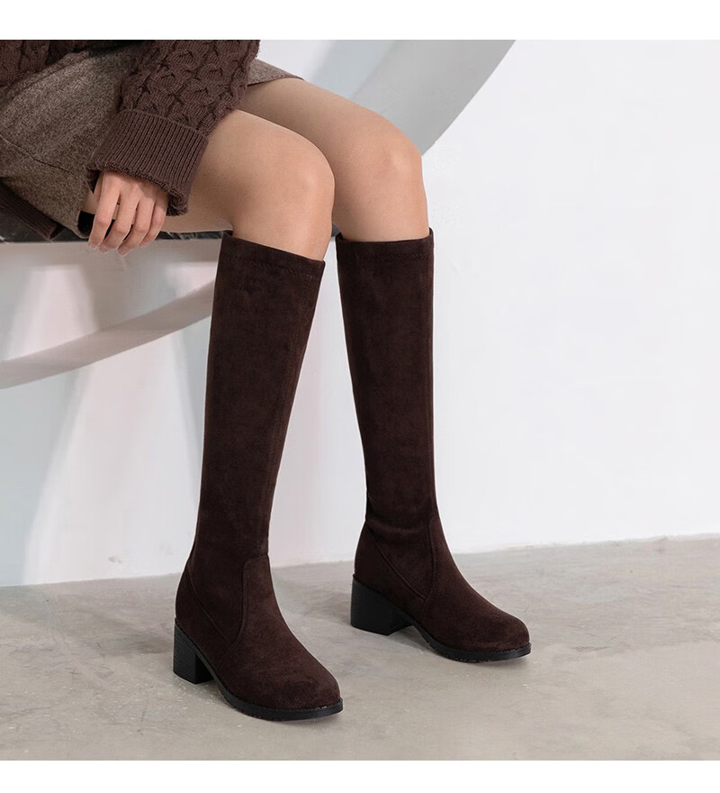 60胖妹妹长筒靴女加宽筒大筒围粗腿胖人长靴不过膝中筒高筒粗跟中跟