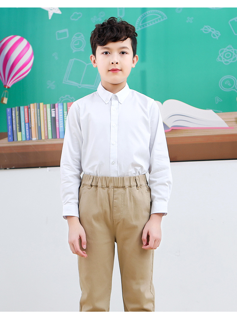昏昏钟男童白衬衫长袖小学生男童白衬衫春秋儿童长袖白色衬衣夏上衣春