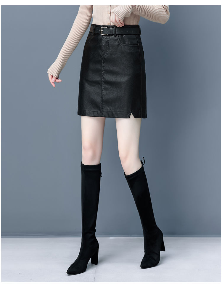3040岁中年妈妈穿的半截裙皮裙半身裙2021新款高腰短裙女矮个子皮短裙
