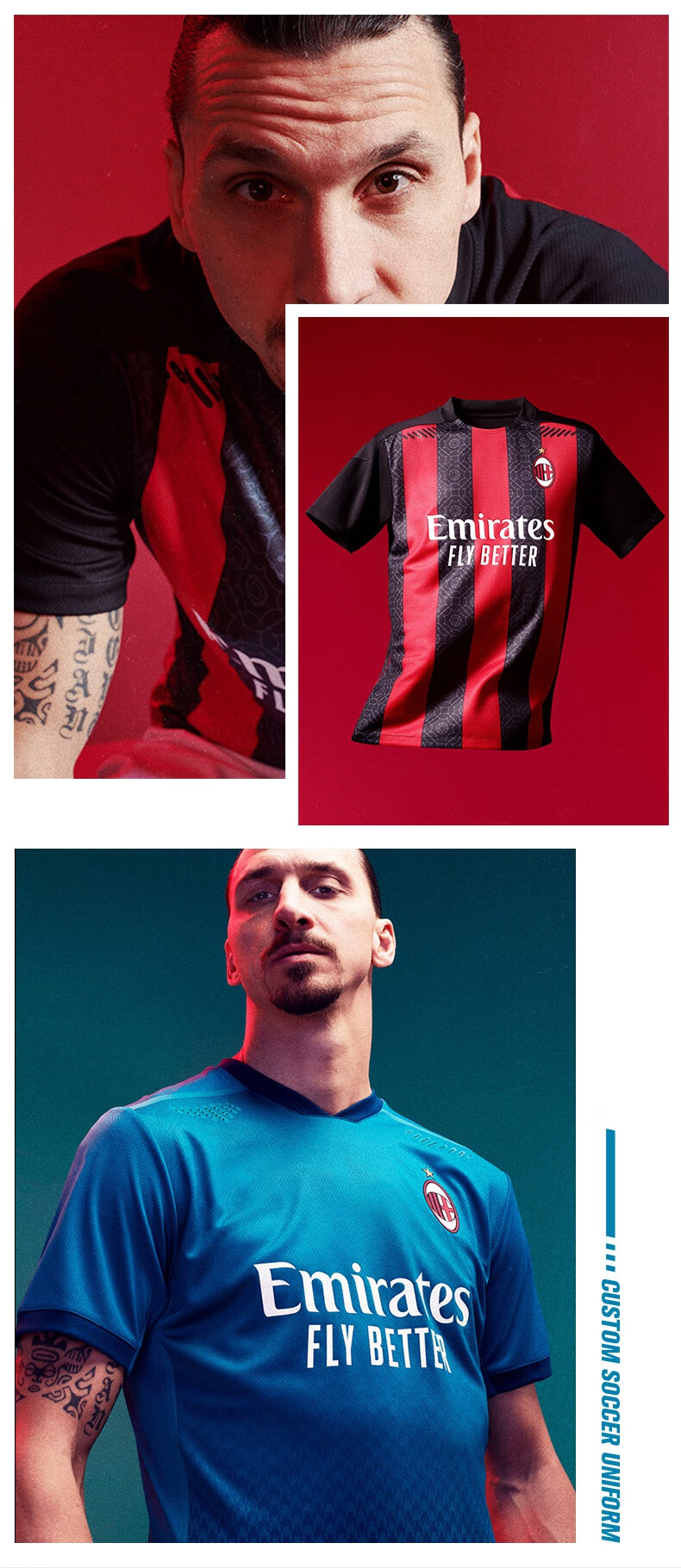 2021新款短袖足球训练服ac米兰球衣队服21赛11号伊布足球服套装男女