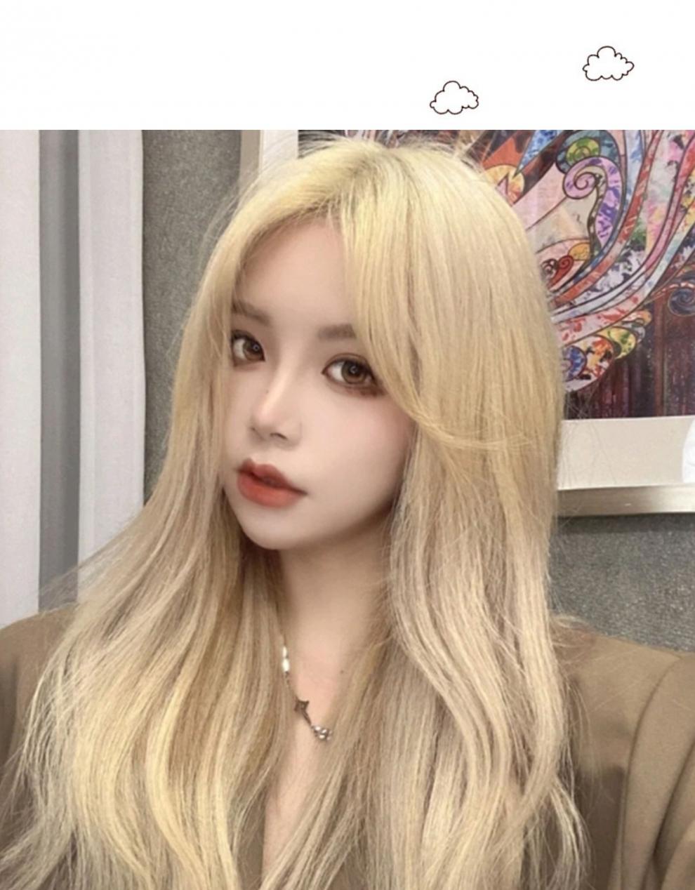 假发女长发白金色大波浪长卷发中分刘海自然逼真全头套式假发套纯白色