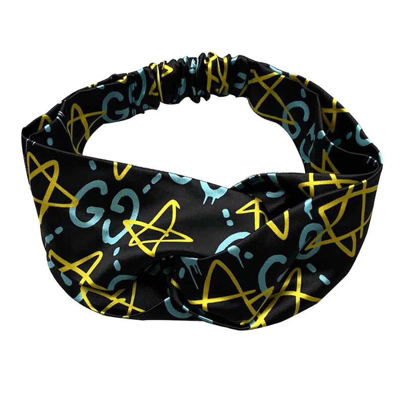 【瑕疵折扣】gucci/古驰黑蓝黄拼色桑蚕丝女士发箍 4481733g040 at 拼