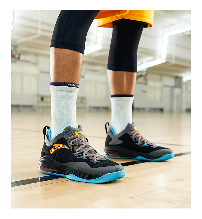 安踏男鞋篮球鞋运动鞋新款训练休闲运动蓝球鞋912121102s深灰黑氯蓝