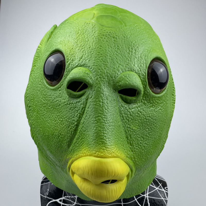 携鱼 绿鱼人动物绿鱼人面具鱼头套怪怪鱼抖音化妆表演cos搞怪笑2021