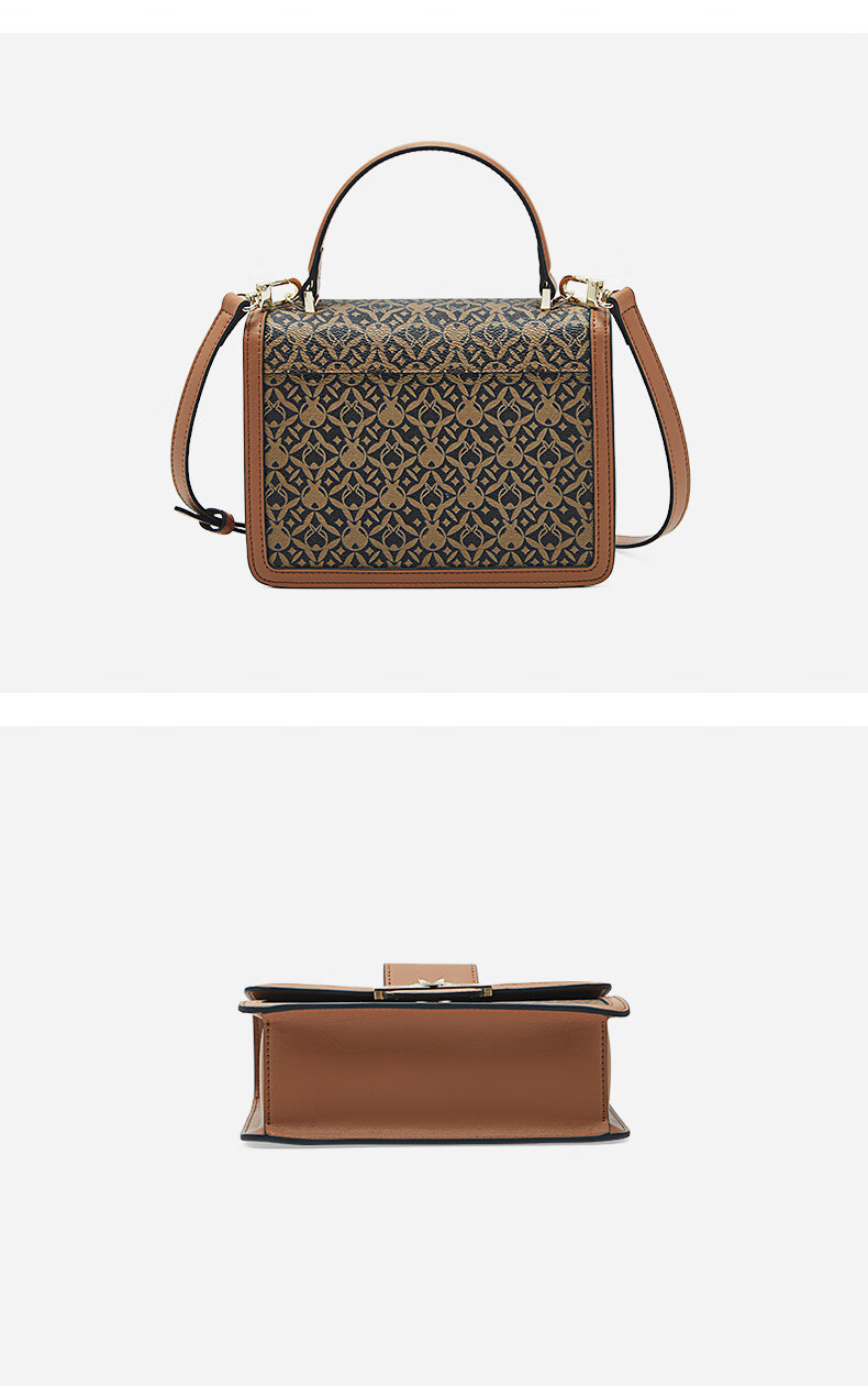 半坡adodo老花包小方包年新款气质复古宽肩带手提单肩斜挎包狐棕色723