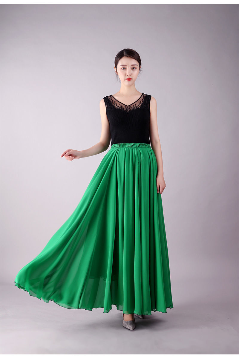 三层雪纺超大摆半身裙大红色纱裙拖地沙滩裙舞蹈练习裙广场疆舞 裸