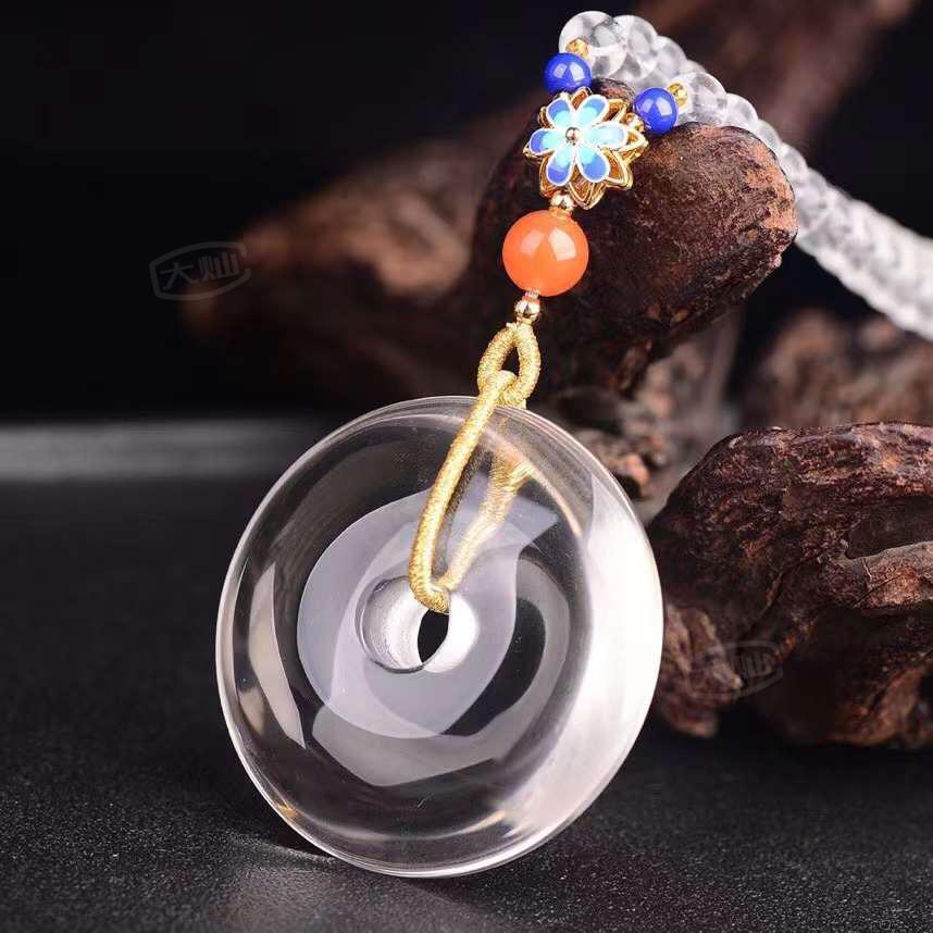 大灿平安扣吊坠天然白水晶礼品挂坠饰品送父母平安圈项链纪念毛衣链