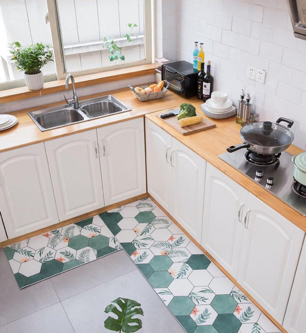 韩式厨房可擦免洗厨房专用地毯防滑防油家用pvc皮革厨房风姿楚楚满铺