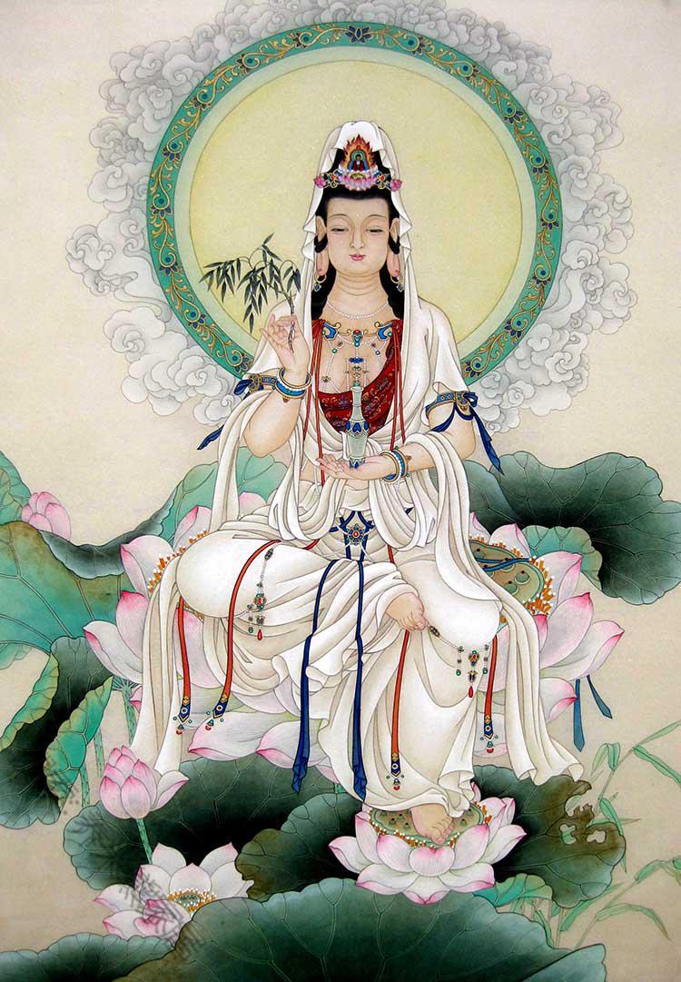 南海白衣杨柳观音大士净瓶施药观世音菩萨画像结缘卷轴挂画图 白衣