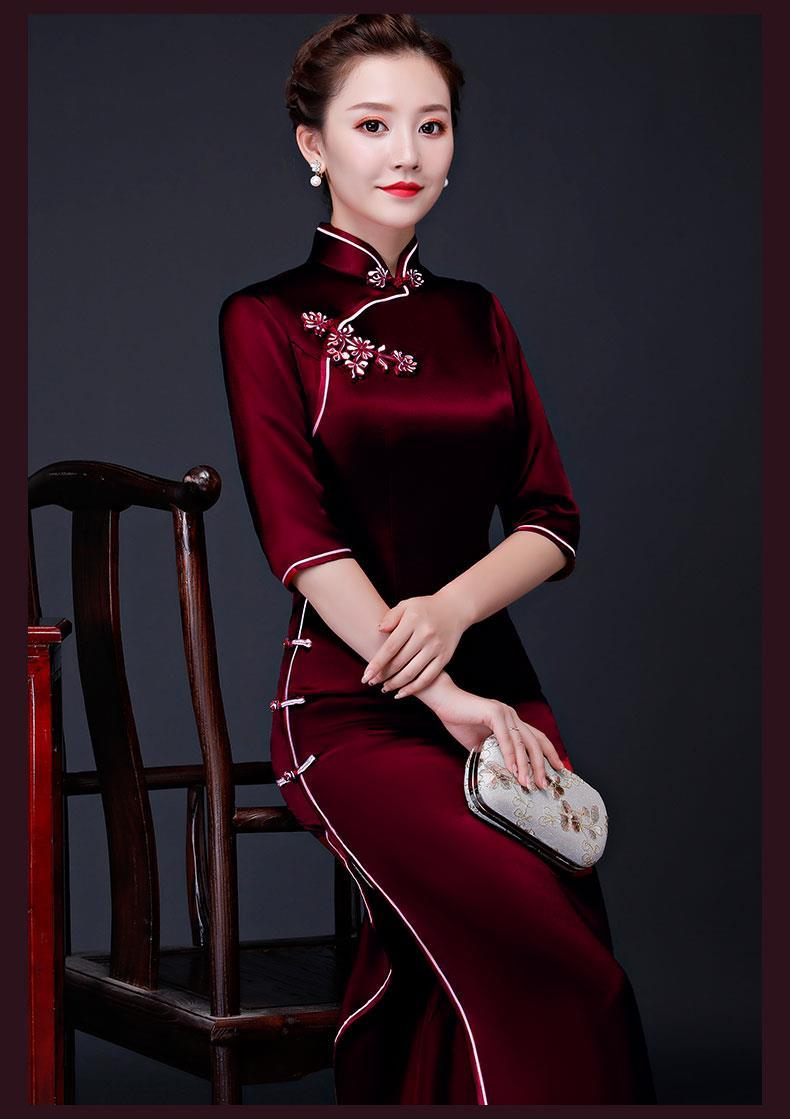 高品质秋冬金丝绒旗袍女2021冬季新款酒红色丝绒显瘦长款时尚改良旗袍