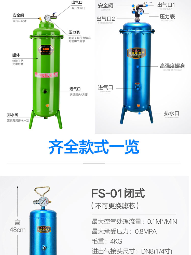 气液分离器气泵空压机用油水分离器小型压缩空气净化喷漆气动除水精密